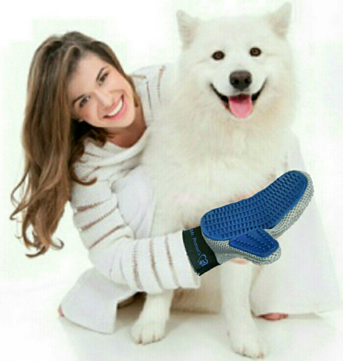 Mr. Peanut's Grooming Glove Brush and Deshedding Aid - Pet Hair Remover Mitt - for Long and Short Hair Grooming of Dogs, Horses, Bunnies and Some Agreeable Cats