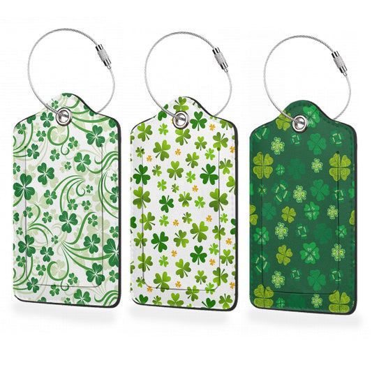 3 Pack Luggage Tags,St.Patrick's Day Shamrock PU Leather Luggage Tags for Suitcase,Name ID Labels with Privacy Cover Suitcases and Metal Loop for Bag Suitcase