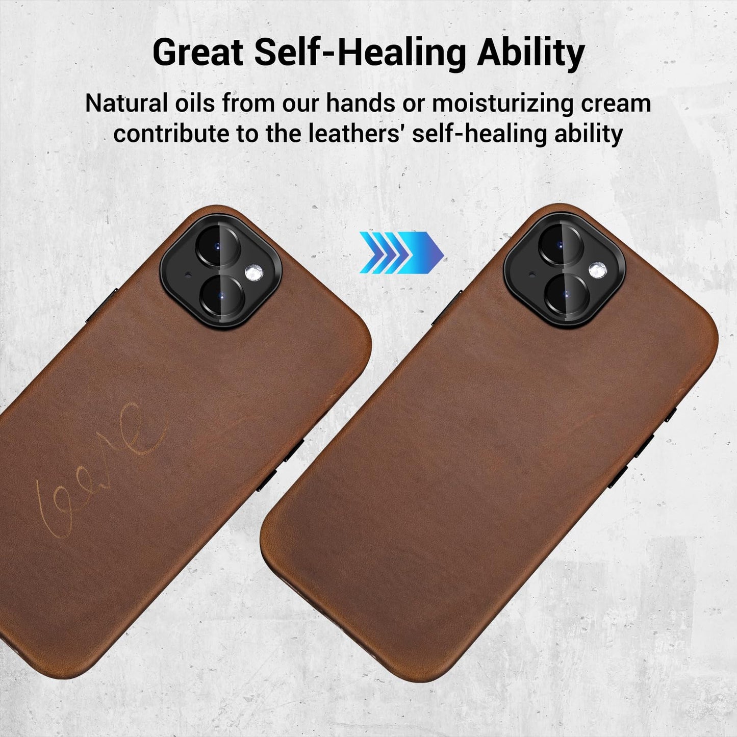 Belemay Compatible with iPhone 14 Leather Case Magsafe - Top Grain Vintage Crazy Horse Leather - Metal Buttons & Camera Bezel Bump - Slim Fit & Soft Feel - Premium Phone Cover (6.1-inch) Retro Brown