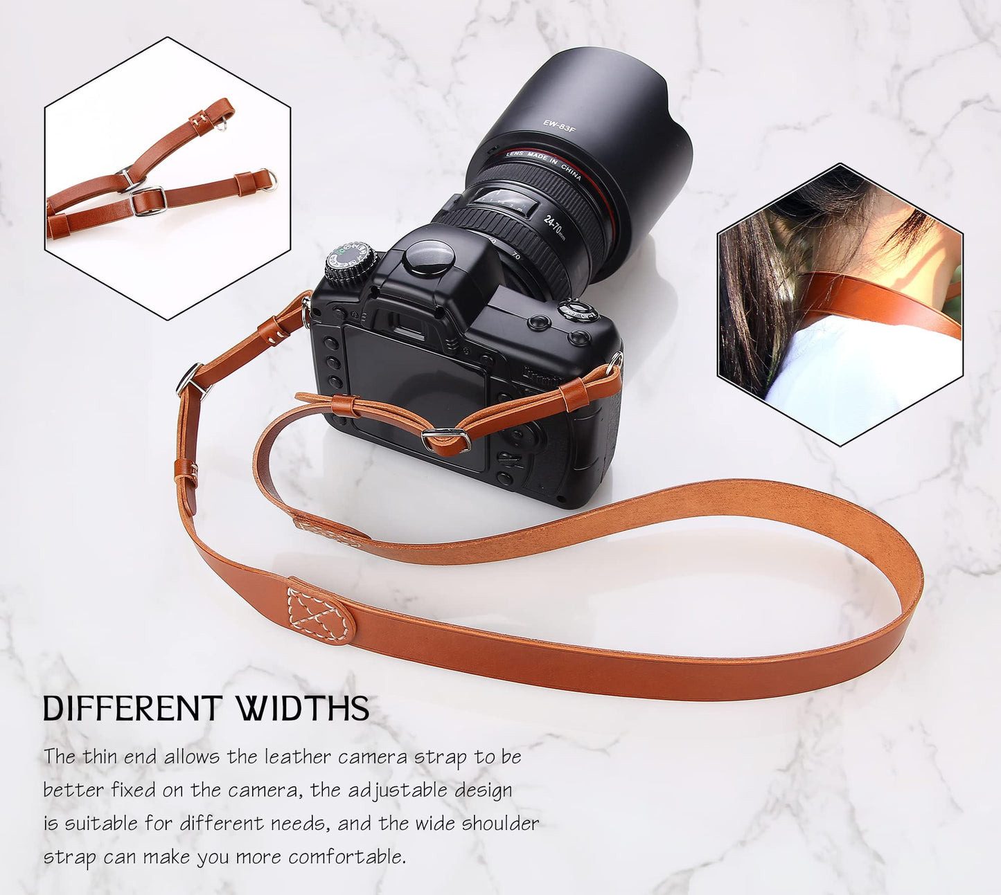 MY MEMORY Handmade Genuine Leather Camera Strap,Adjustable Camera Neck Shoulder Strap for All SLR and DSLR-Brown