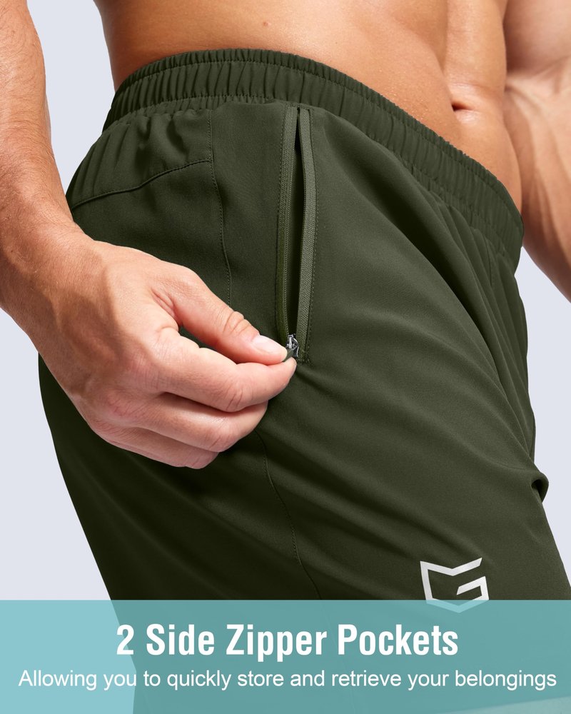 G Gradual Men's Athletic Running Shorts with Zipper Pockets Quick Dry 7"/ 5"/ 9" Workout Gym Shorts for Basketball Hiking(Olive,9S)