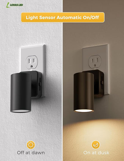 L LOHAS LED Night Lights Plug into Wall, [2-Pack] Rotatable Night Light with Dusk to Dawn Sensor, 0-100 LM Brightness Adjustable,Soft White 3000K Nightlight for Adults Bathroom Hallway Stairs
