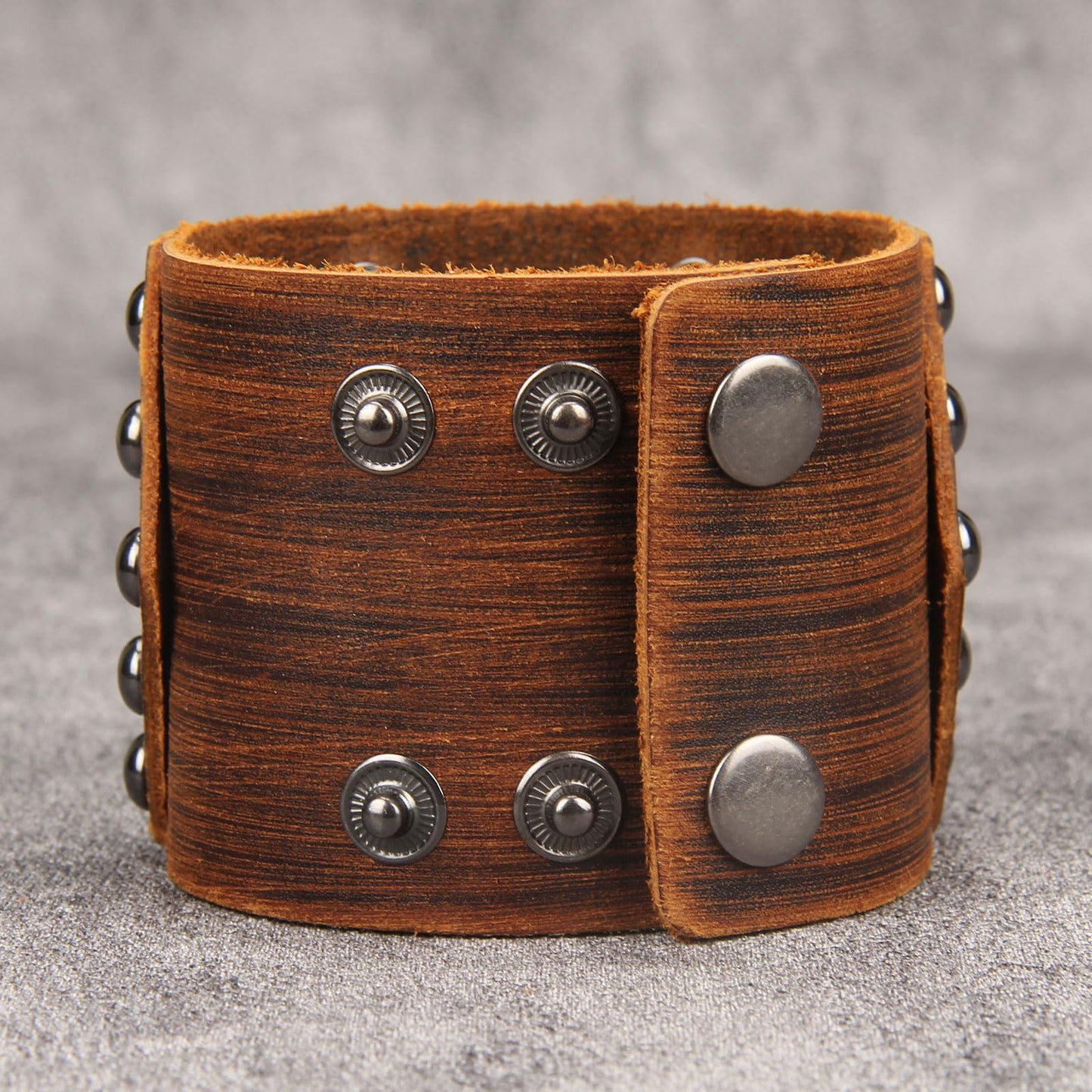 GelConnie Leather Cuff Bracelet Handmade Brown Leather Bracelets Studed Gothic Punk Mens Wrist Bracelet Wide Wristband