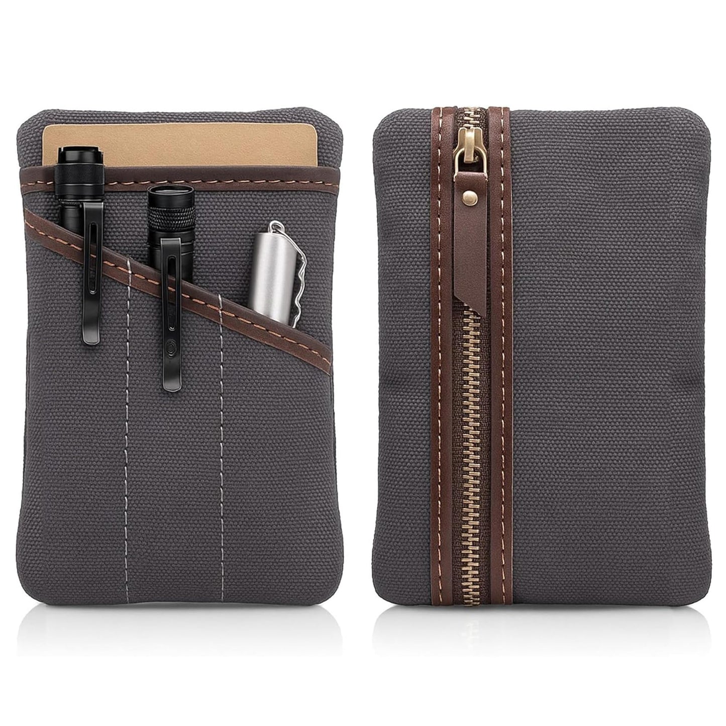 RAW HYD Waxed Canvas EDC Pocket Organizer for Men – Water-Repellent Pouch Tool Used for Daily Carry - Compact Pocket Wallet with Zipper & Slots for Flashlight, Notebook & EDC Gear