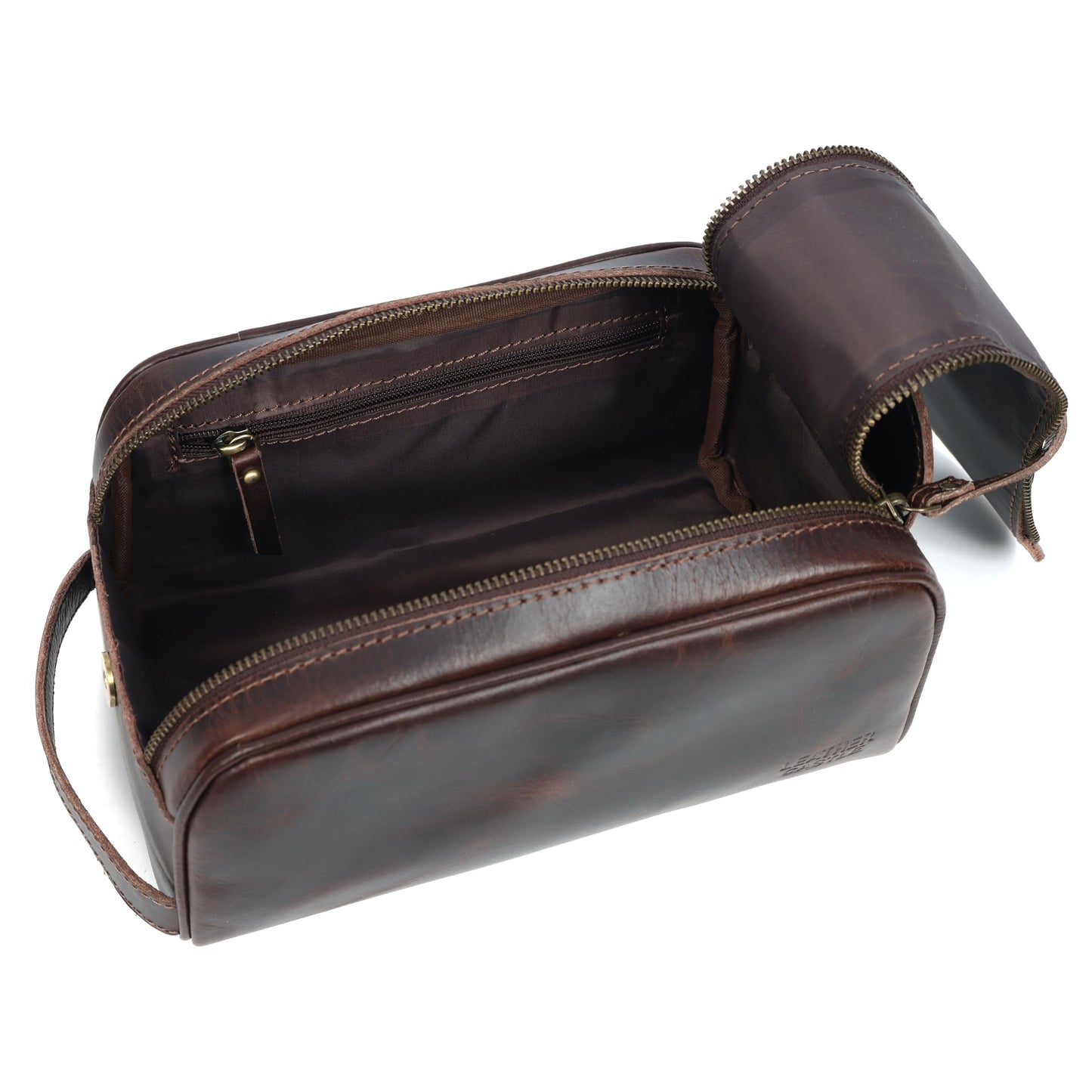 leather castle Toiletry Bag | Leather Dopp Kit for Men & Women – Travel Organizer with Multiple Compartments, Water-Resistant, Durable & Stylish | Grooming Essentials, Shaving & Makeup Pouch (Brown)
