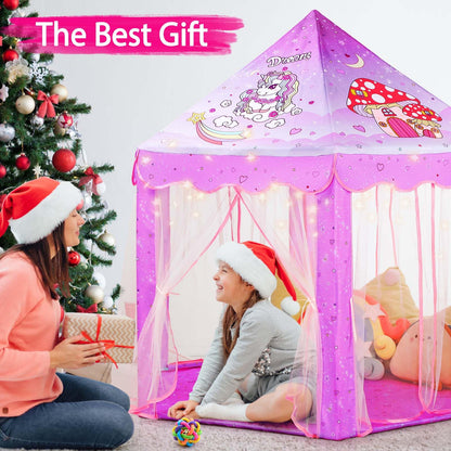 Monobeach Princess Tent Girls Unicorn Large Playhouse Kids Castle Play Tent with Star Lights Gift Toy for Children Indoor and Outdoor Games, 55'' x 53'' (DxH)