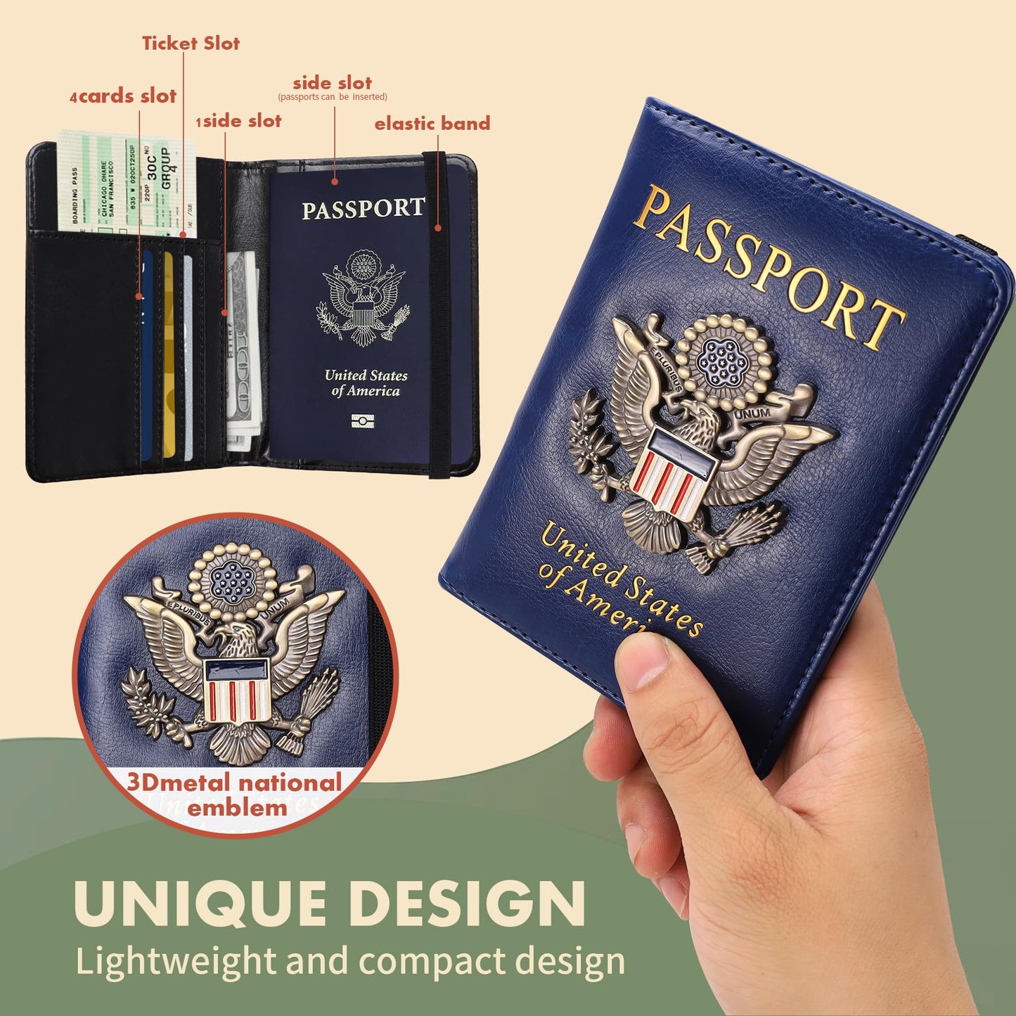 XMLINPER 2 Pcs Passport Holder for Travel with Card Slot RFID Blocking Leather Family Passport Wallet Travel Accessories for Men and Women (Blue and Black)
