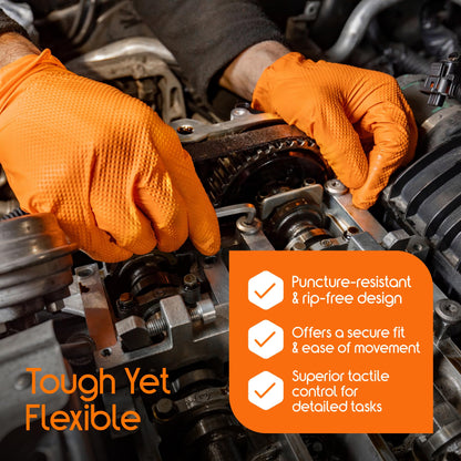 Inspire Heavy Duty Orange Nitrile Gloves | ULTRA 8 Mil Diamond Textured Grip | Industrial Mechanic Disposable Cleaning Gloves Medium, 1000 Count