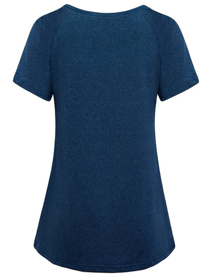 Vldnery Sweat Wicking Workout Tops for Women Short Sleeve Yoga Activewear Running Shirts Gym Athletic T-Shirts Crewneck Sports Clothes, Dark Blue Large