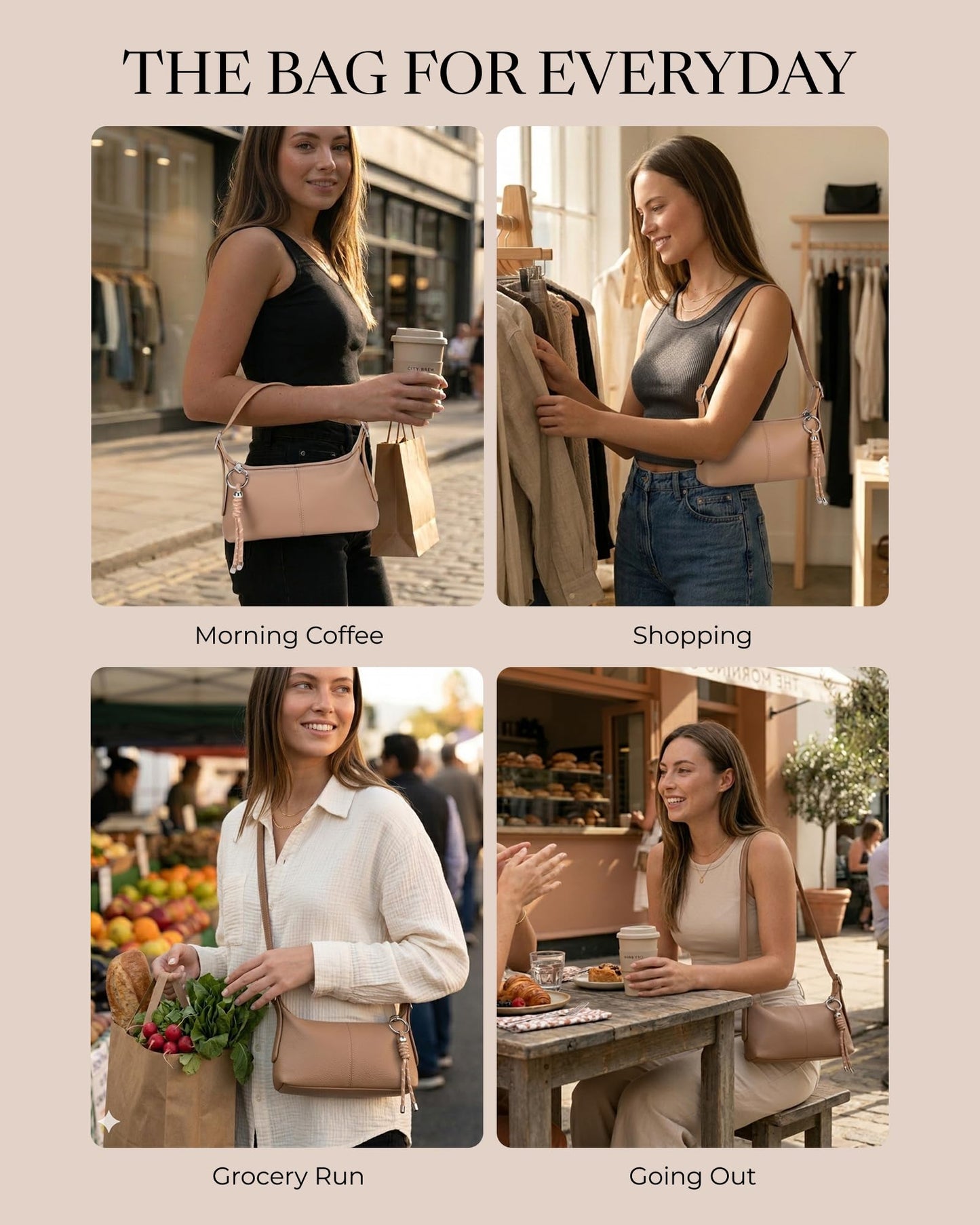 Small Shoulder Bag for Women - Crossbody Bag for Women, Mini Slouchy Shoulder Purse with Cute Keychain Charm & Adjustable Strap, Cognac