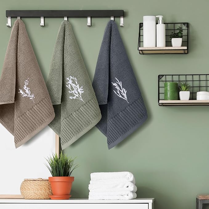 3 Pcs Boho Botanical Hand Towels Bathroom Decor Retro Embroidered Minimalist