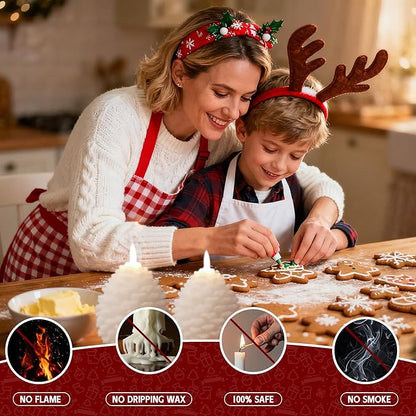 Christmas White Pinecone Candles Flameless with Remote, Real Wax Battery Operated Pine Cone Candle,Flickering LED Candles for Xmas Decoraction Party Holiday Gift, 2 Pack
