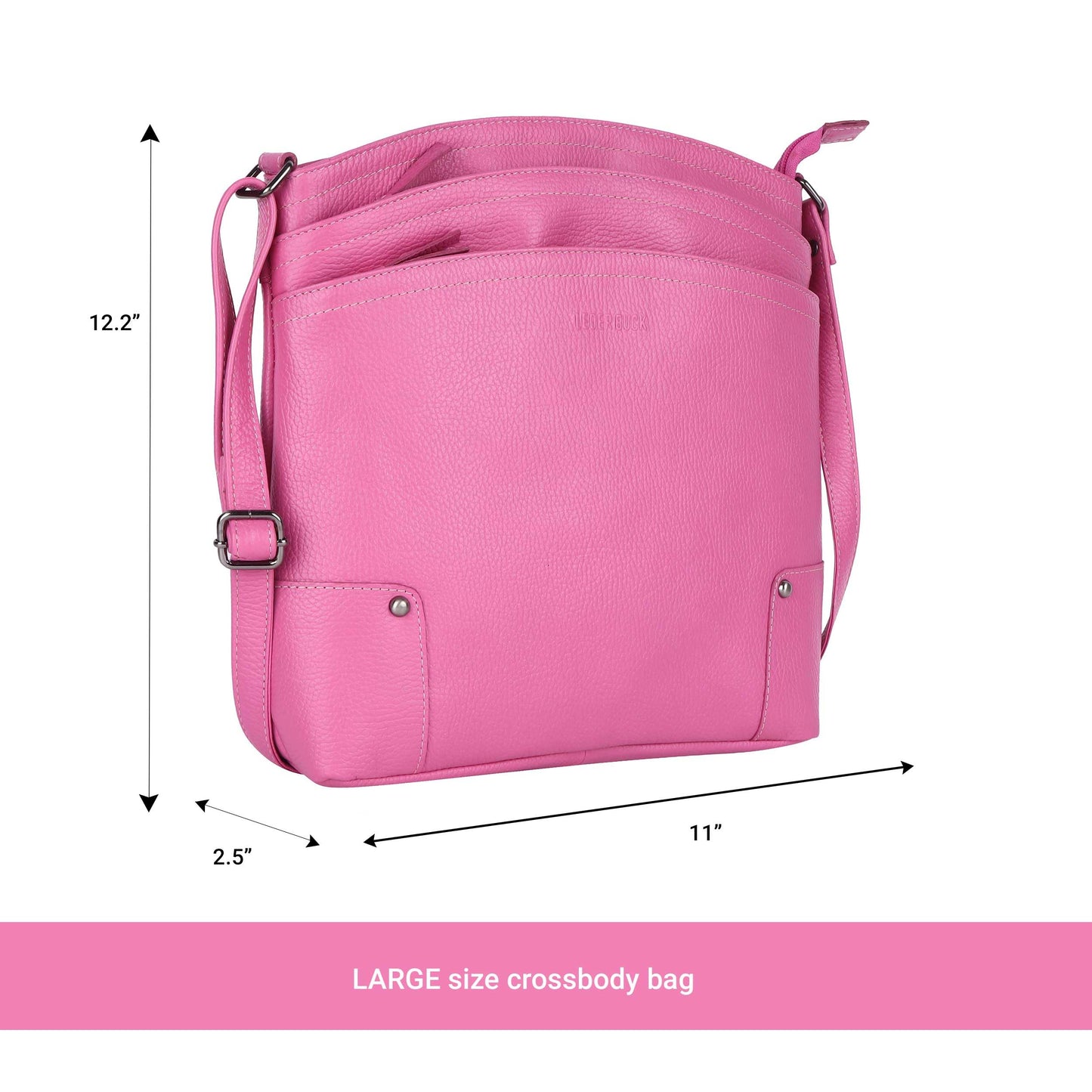 LEDERBUCK Terry Large Soft Real Leather Womens Crossbody Handbags and Purses-Triple Zip Premium Sling Crossover Shoulder Bag (Fuscia Pink)
