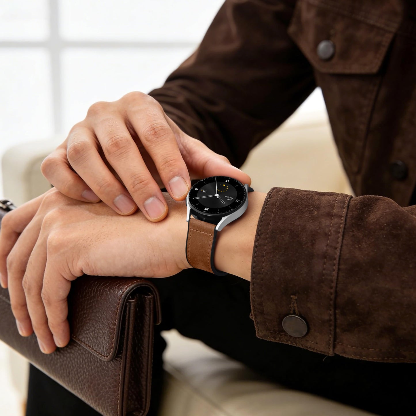 Adorve Leather Bands Compatible with Samsung Galaxy Watch 7 Band/Galaxy Watch 6 Band 40mm 44mm, Watch 6/4 Classic,5 Pro/5/4/FE/Active 2, 20mm Top Grain Leather Strap for Samsung Watch Bands Men Women