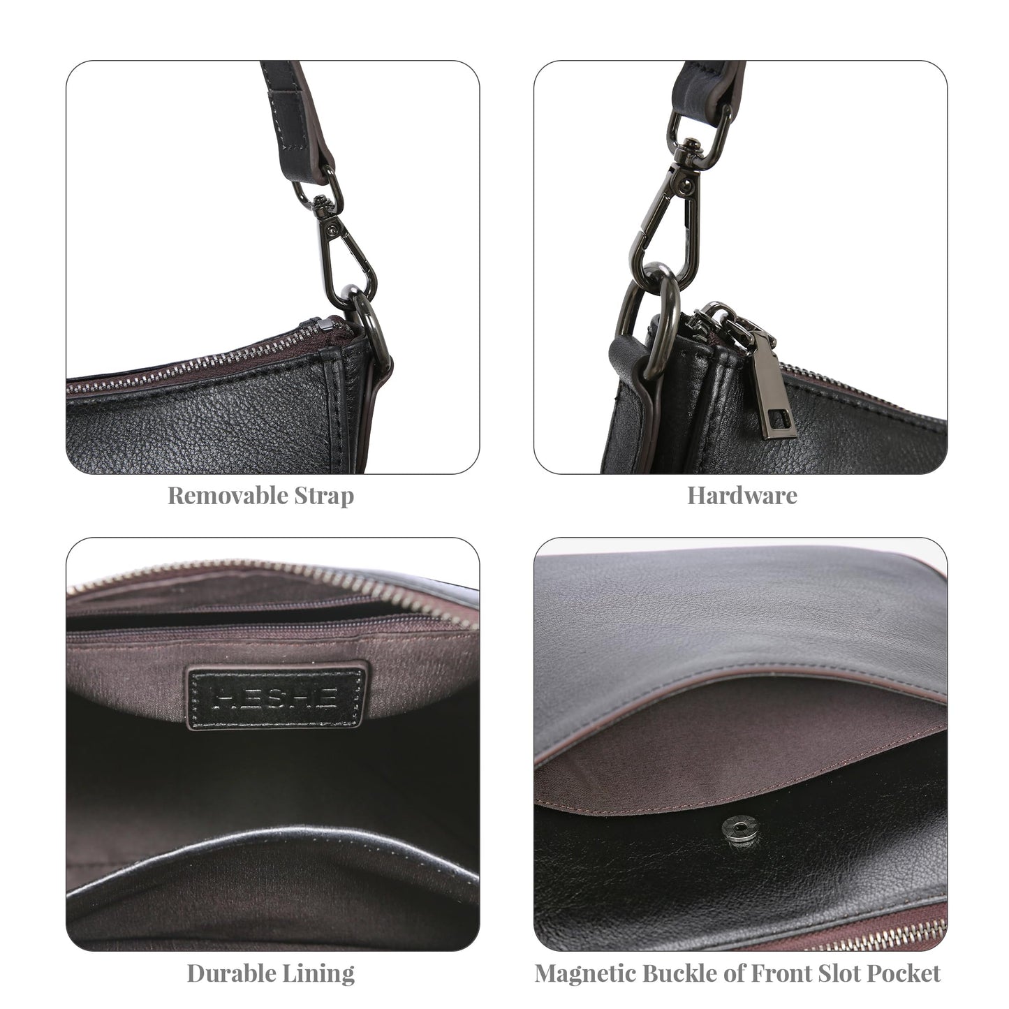 HESHE Genuine Leather Crossbody Purses for Women Shoulder Bags Hobo Purse Casual Ladies Handbags Designer Satchel Bags Cross Body Bag(Black)