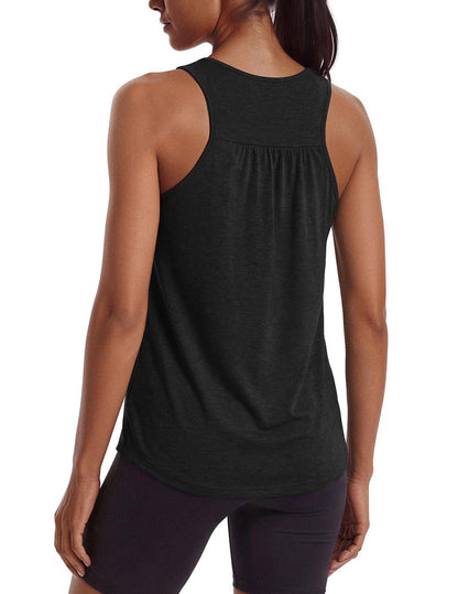 PINSPARK Women's Sleeveless Workout Tops Lightweight Active Yoga Muscle Shirts Racerback Athletic Running Tank Tops,Black XL