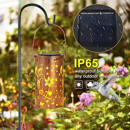 2 Pack Solar Lanterns Outdoor Waterproof Hummingbirds Birthday Gifts for Women Mom Grandma Garden Decor Metal Hanging LED Decorative Light for Patio Yard Lawn Backyard Front Porch Gardening Gifts
