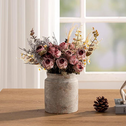 Ceramic Flower Vase 6.5 inch Farmhouse Rustic Vase for Home Decor Handcrafted Pottery Vase Small Terracotta Vases for Dining Table Decor Fireplace Living Room Bathroom Wedding Centerpiece(M-Terra)