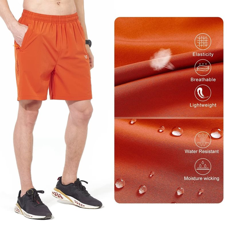 NORTHYARD Men's Athletic Running Shorts Gym Workout 7"/9"/5" Quick Dry Lightweight Sports Basketball Tennis 3 Zipper Pockets Orange 3XL
