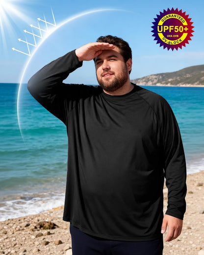 Roadbox Men's Big and Tall UPF 50+ UV Sun Protection Shirts, Long Sleeve Cooling Rash Guard Quick Dry Fishing Swim T-Shirt Black