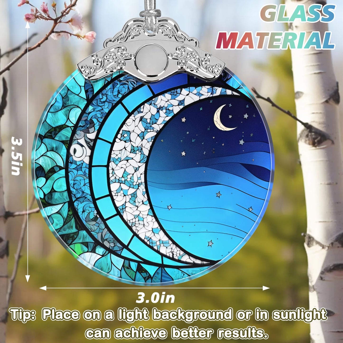 Art Blue Moonlight Stained Glass Orament - Christmas Ornament - Christmas Decorations for Tree - Holiday Present ldeas - Gift Exchange