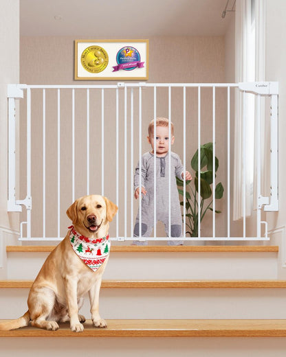 Cumbor Expandable 31.6-48" Baby Gate for Stairs, Hardware Mounted, 2-in-1 No Bottom Bar Dog Gate Indoor, Auto Close Pet Gate for Doorways with Large Walk Thru Door, Child-Proof Gate for Kids (White)