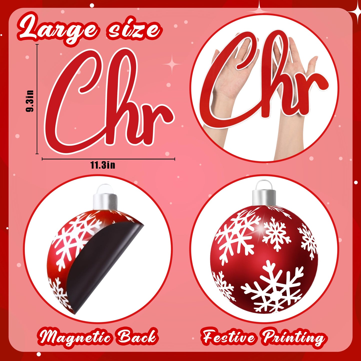 32PCS Christmas Garage Door Decorations Magnets - Merry Xmas Ball Holiday Refrigerator Fridge Kitchen Decor(Red, White)