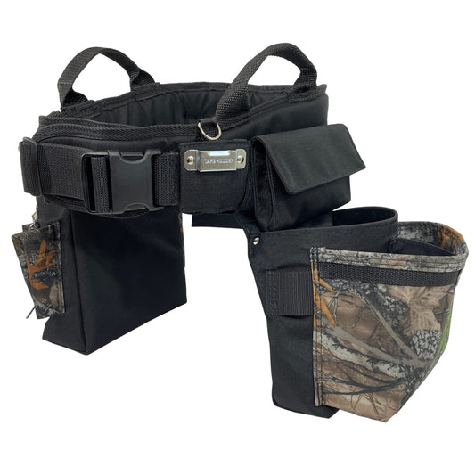BOULDER BAG Ultimate Electrician's MAX Combo with Comfort Back Support Tool Belt, Quick Release Buckle, Heavy Duty Tool Belt, Camo - Backwoods, (Medium 28-32 Inch Waist), Made in USA
