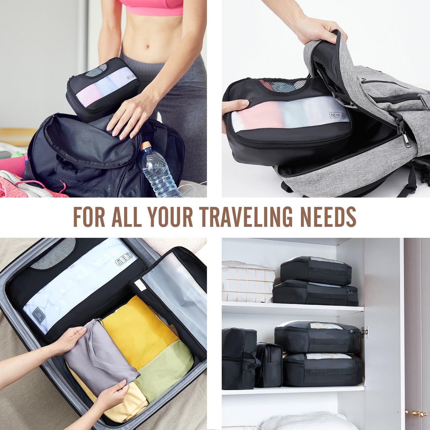 Veken 10 Set/8 Set Packing Cubes for Travel Essentials, Suitcase Organizer Bags in 4 Sizes, Carry-On Luggage Accessories with Large Laundry & Toiletry Bag, Must-Have for Airplane, Road Trip & Camping