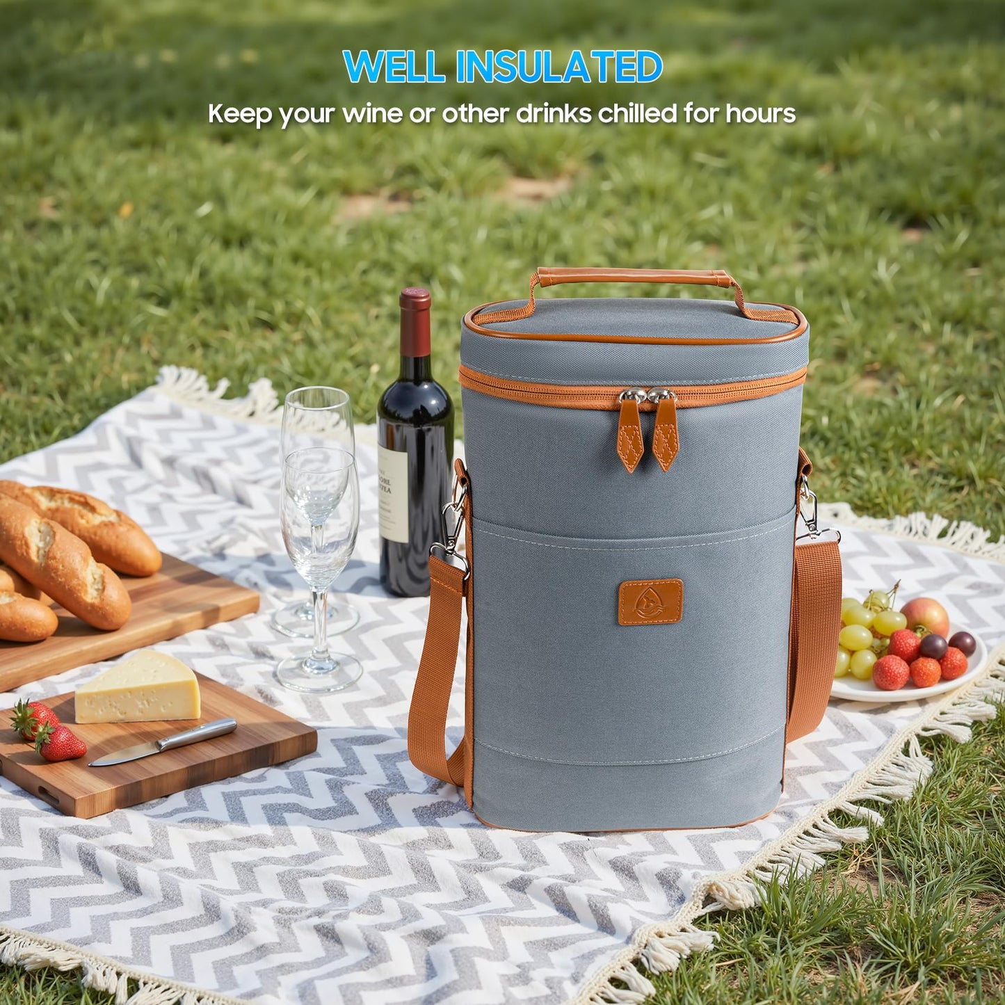 Waxed Canvas Wine Bag Tote for Wine Enthusiast , Insulated Wine Carrier Cooler Travel & Picnics Holds 2 Tall Bottles, Includes Ice Pack Chilling Reusable Tote Bag for Wine Gifts & Outdoor Gatherings