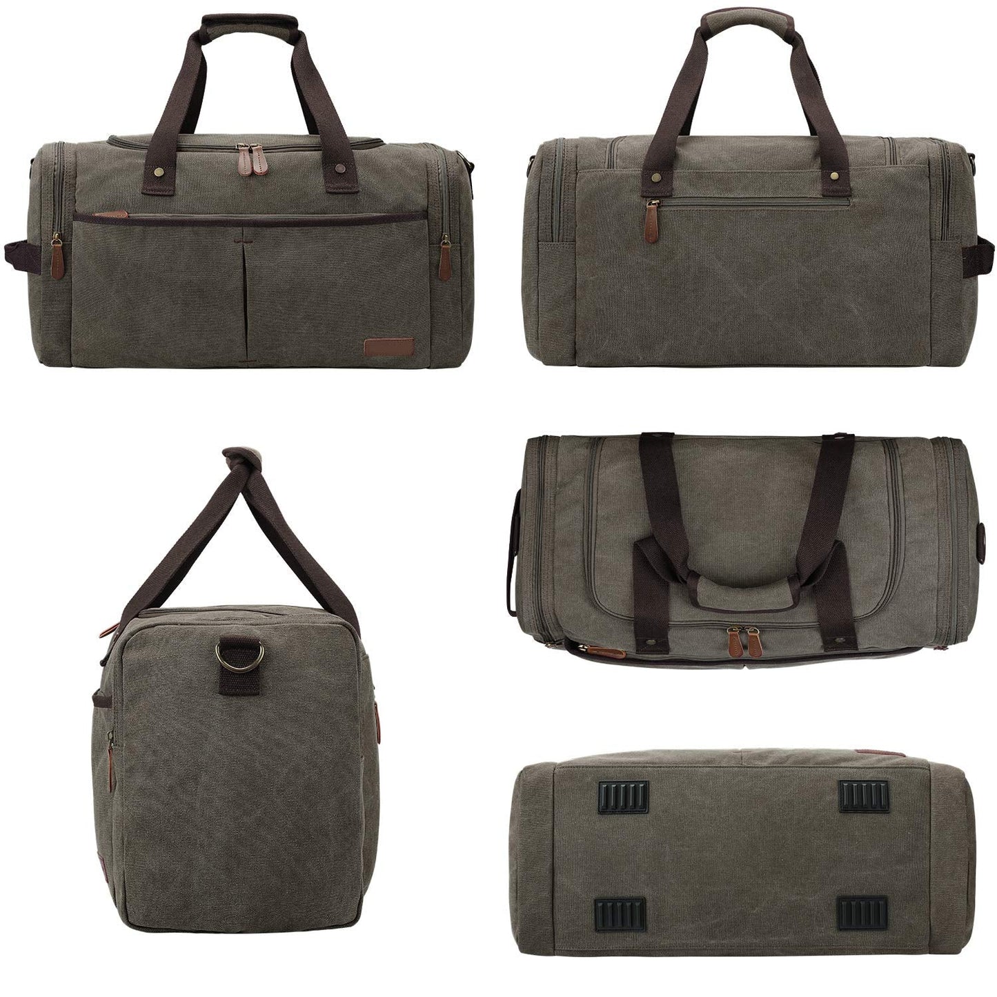 S-ZONE Large Canvas Travel Duffel Bag Weekend Overnight Bag with Shoes Compartment Holdall Gym Bag with Multi-Pockets for Men and Women, Army Green, X-Large