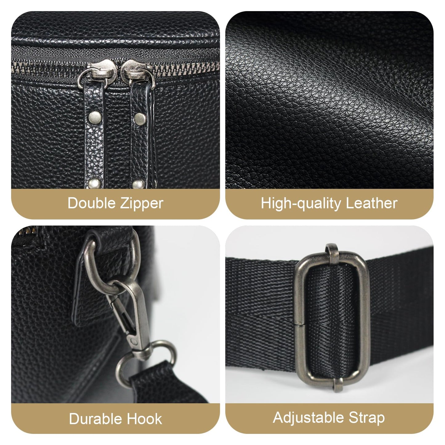 MOETYANG Crossbody Bags for Women Large Vegan Leather Bum Bag with Coin Purse (Black)