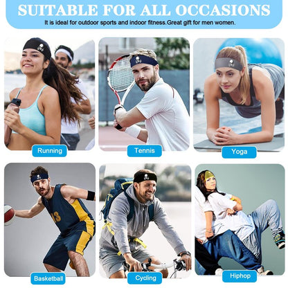Headbands for Men Women 3 Pcs Sports Sweat Bands Headbands Men Skull Finger Workout Sweatbands for Mens Women Cooling Headband Running Head Band for Mens Elastic Hairband for Yoga Gym Athletic Gifts