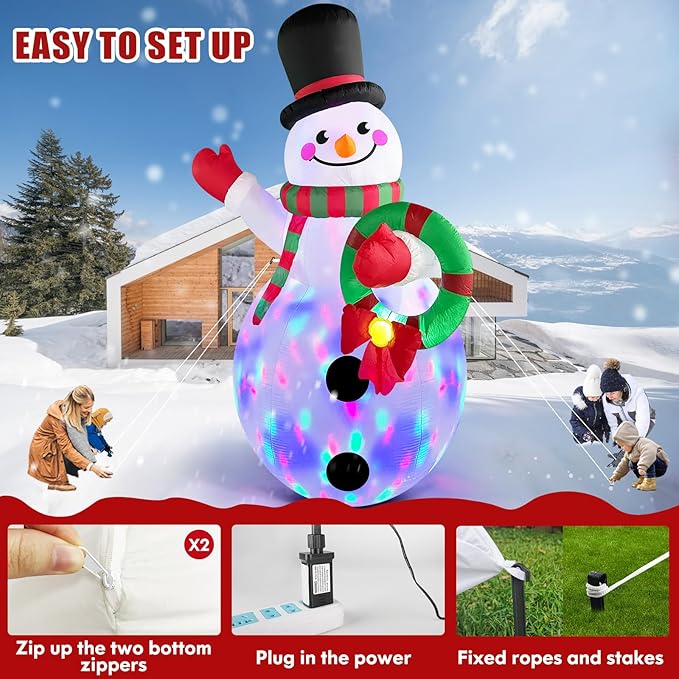 Danxilu 14FT Giant Christmas Inflatables Snowman Holding Garland Built-in Rotating LED Lights, Xmas Blow Up Inflatable Snowman Outdoor Decoration for Yard Lawn Garden Patio Holiday Party