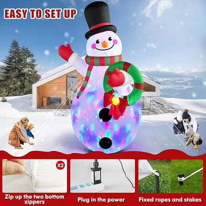 Danxilu 14FT Giant Christmas Inflatables Snowman Holding Garland Built-in Rotating LED Lights, Xmas Blow Up Inflatable Snowman Outdoor Decoration for Yard Lawn Garden Patio Holiday Party