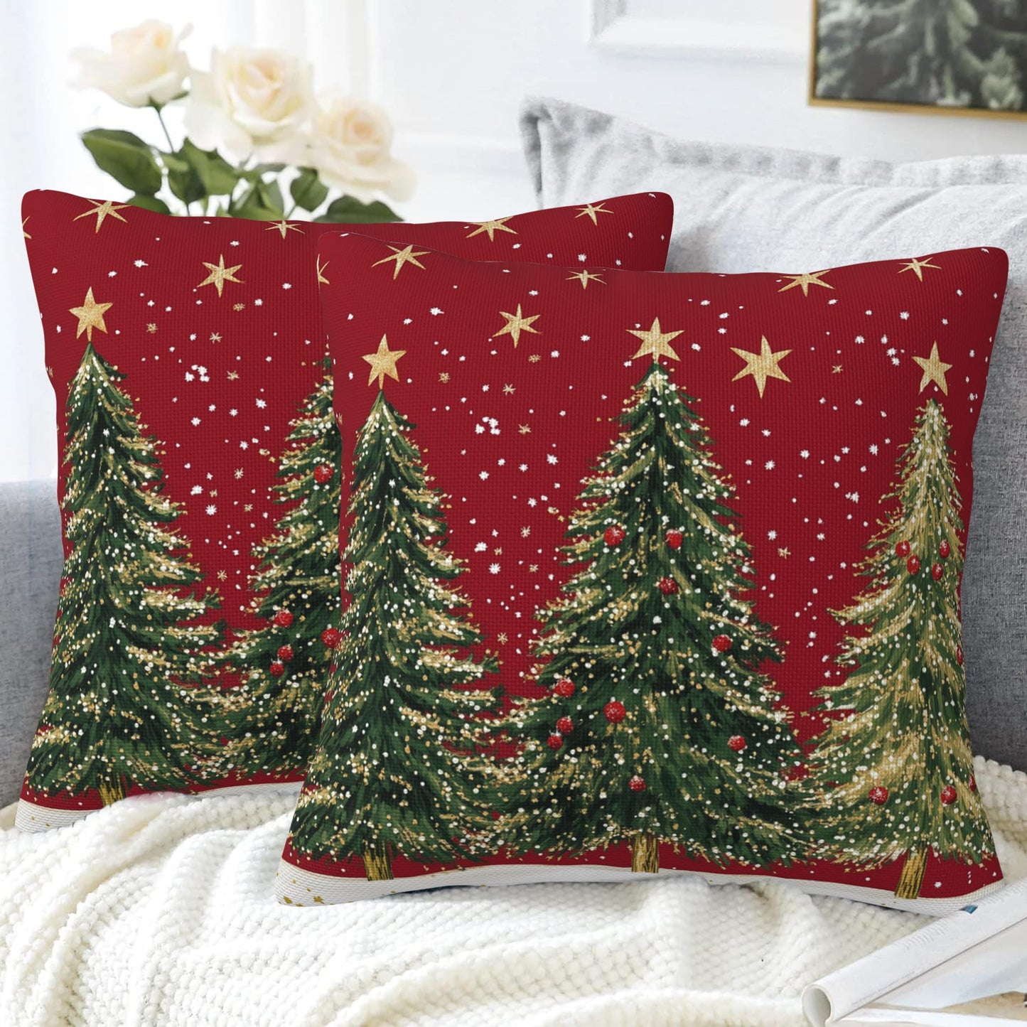 Naqiuli Throw Pillow Covers Christmas Tree Pillow Covers 18x18 Inch Set of 2 Christmas Throw Pillows Decorative Pillow Cases Cushion Covers for Bedroom Livingroom Sofa Farm House