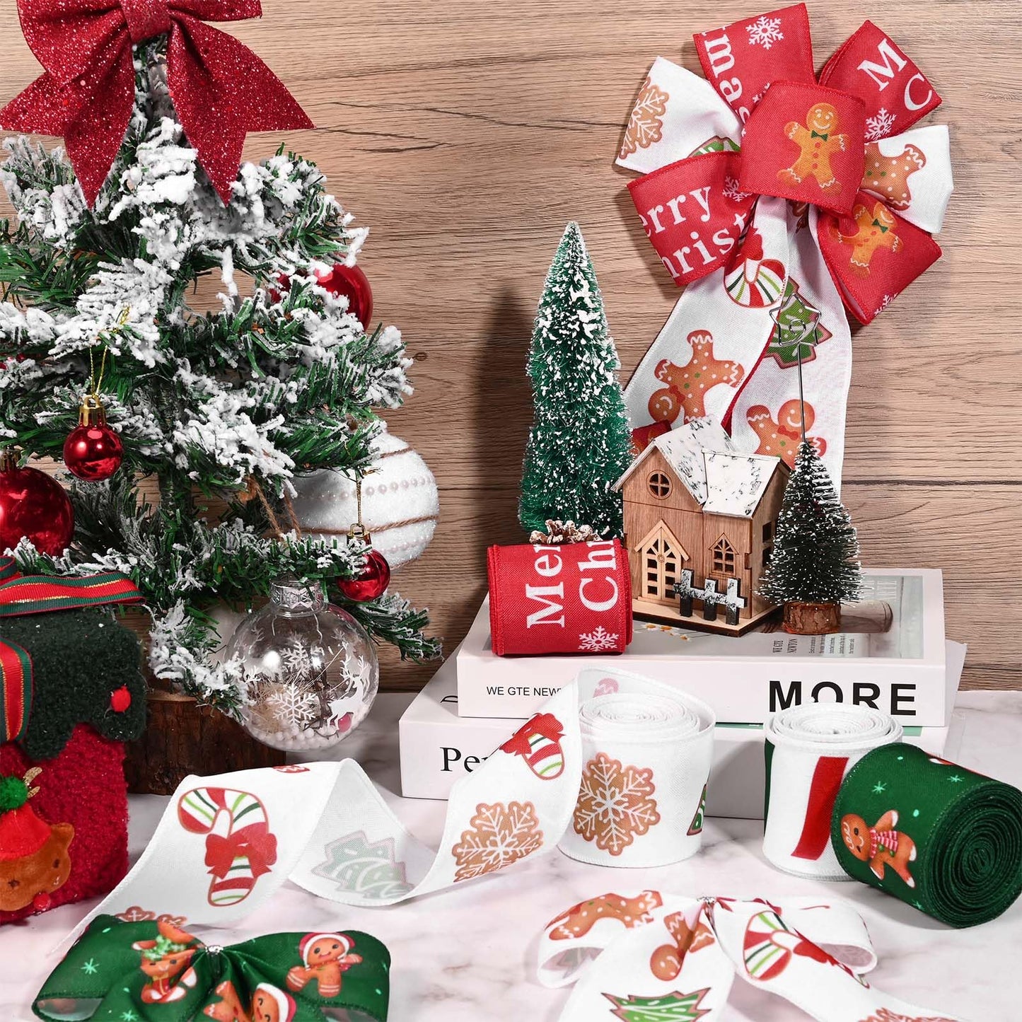 Gingerbread Christmas Wired Ribbons - 20 Yards, 2.5 Inch, Candy Cane, Gift Wrapping, DIY Bows & Wreath Decorations