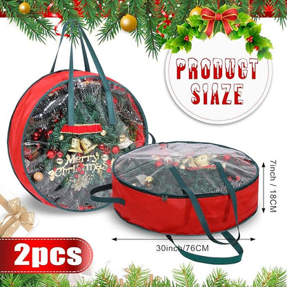 Shappy 2 Pcs Christmas Wreath Storage Bag Clear Wreath Box Wreath Storage Containers with Clear Window and Handle Christmas Garland Storage Containers for Xmas Holiday Seasonal Storage (30 Inch)