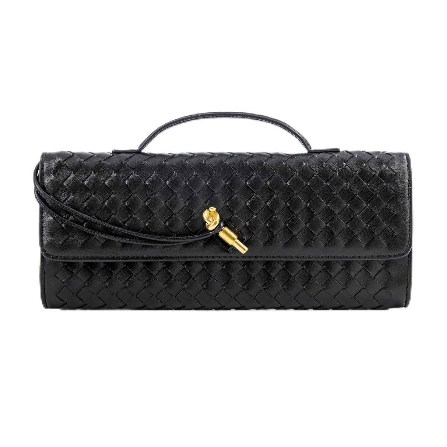 HDDNB Woven Clutch Purses for Women Leather Evening Bag Adjustable Crossbody Shoulder Handbag, Black
