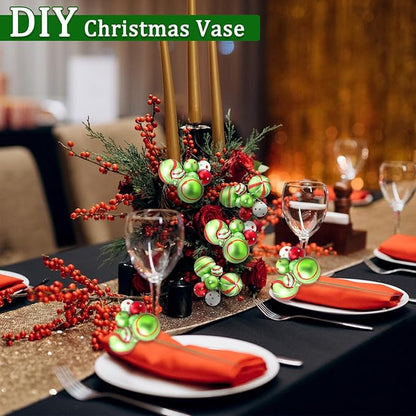 8 Pcs Lime Green Christmas Tree Picks 7.87 Inch Christmas Balls Ornaments Xmas Hanging Peppermint Decorations for Xmas Tree Topper DIY Wreath Holiday Floral Vase Fillers Crafts Home Decor