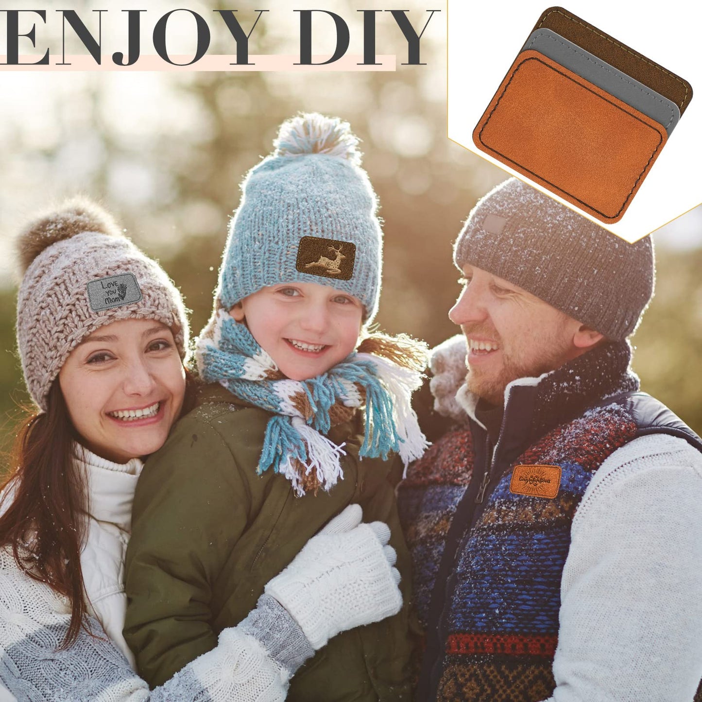 Dunzy 60 Pcs Leather Hat Patches Blank Leatherette Hat Patch with Adhesive Rectangle Laserable Leatherette Patch for Hats Custom Fabric Sew Laser Engraving DIY(Khaki, Gray, Golden Brown,3 x 2 Inch)