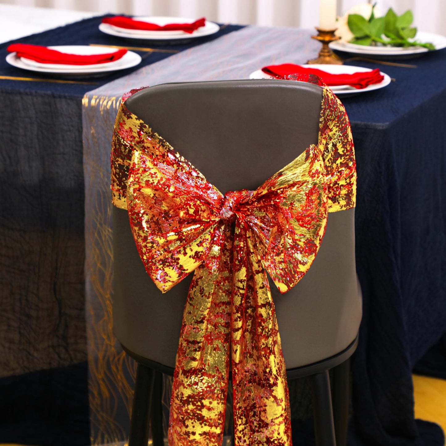 Snowkingdom 2Pcs Gold Table Runner, 11×108 Inch Red and Gold Sequin Glitter Foil Metallic Thin Mesh Table Runner, Sparkle Centerpiece for Wedding Party Birthday Holiday Kitchen Dinner Decoration