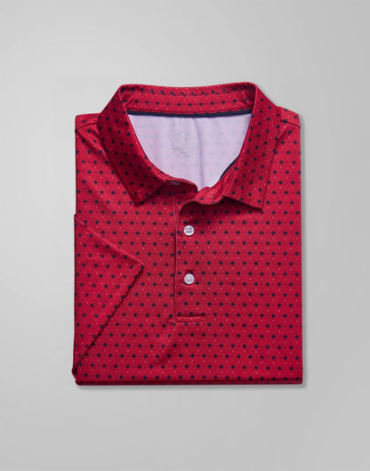 Obla Mens Golf Polo Shirts Short Sleeve Dry Fit Performance Moisture Wicking Casual Print Collared Golf Shirts for Men (Red Flower_L)