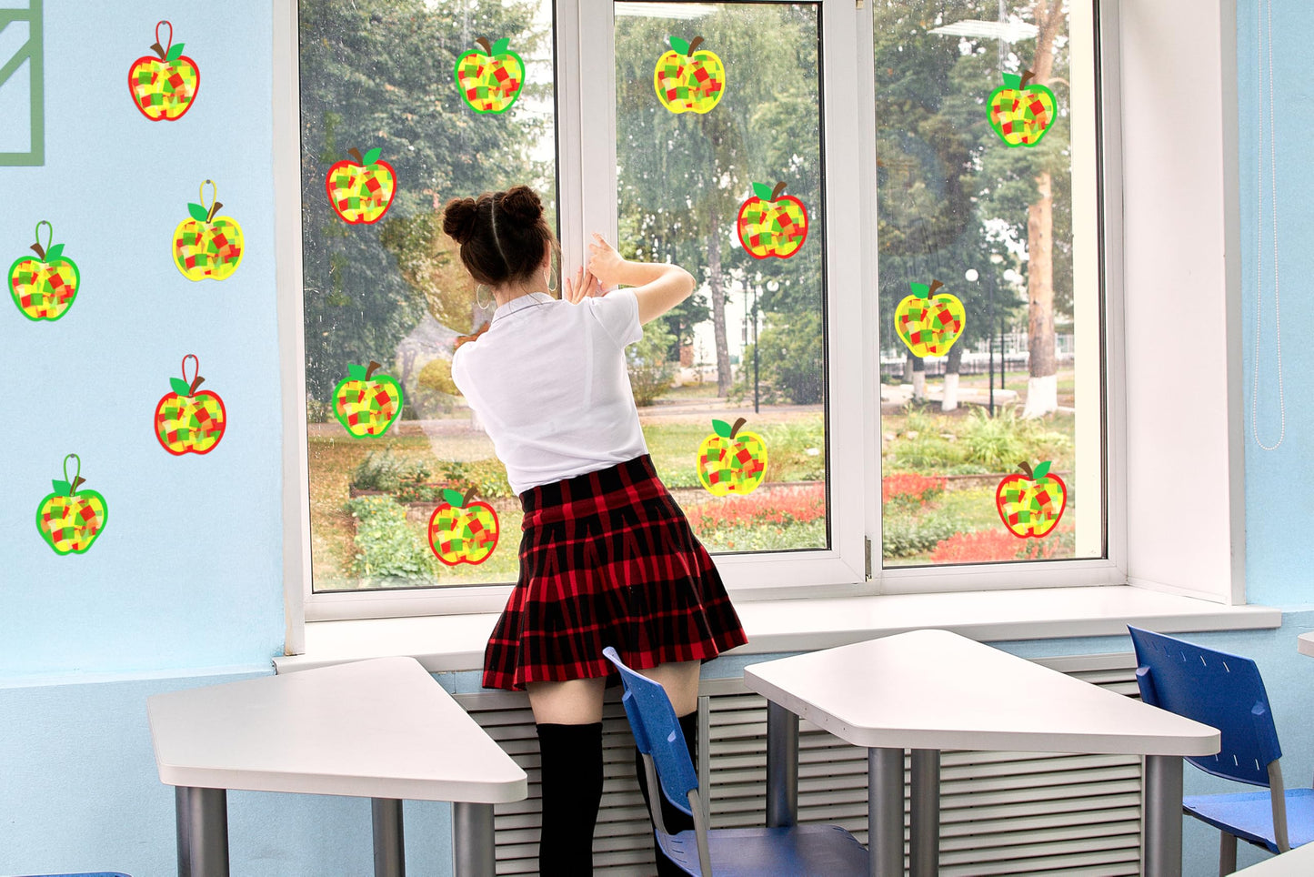 Renbuzhu 40PCS Back to School Apple-Shaped Crafts Bulk: Tissue Paper Sign Suncatchers, First Day of Classroom Activities DIY Kit, Fall Decorations, Window Stained Glass Effect Art Supplies
