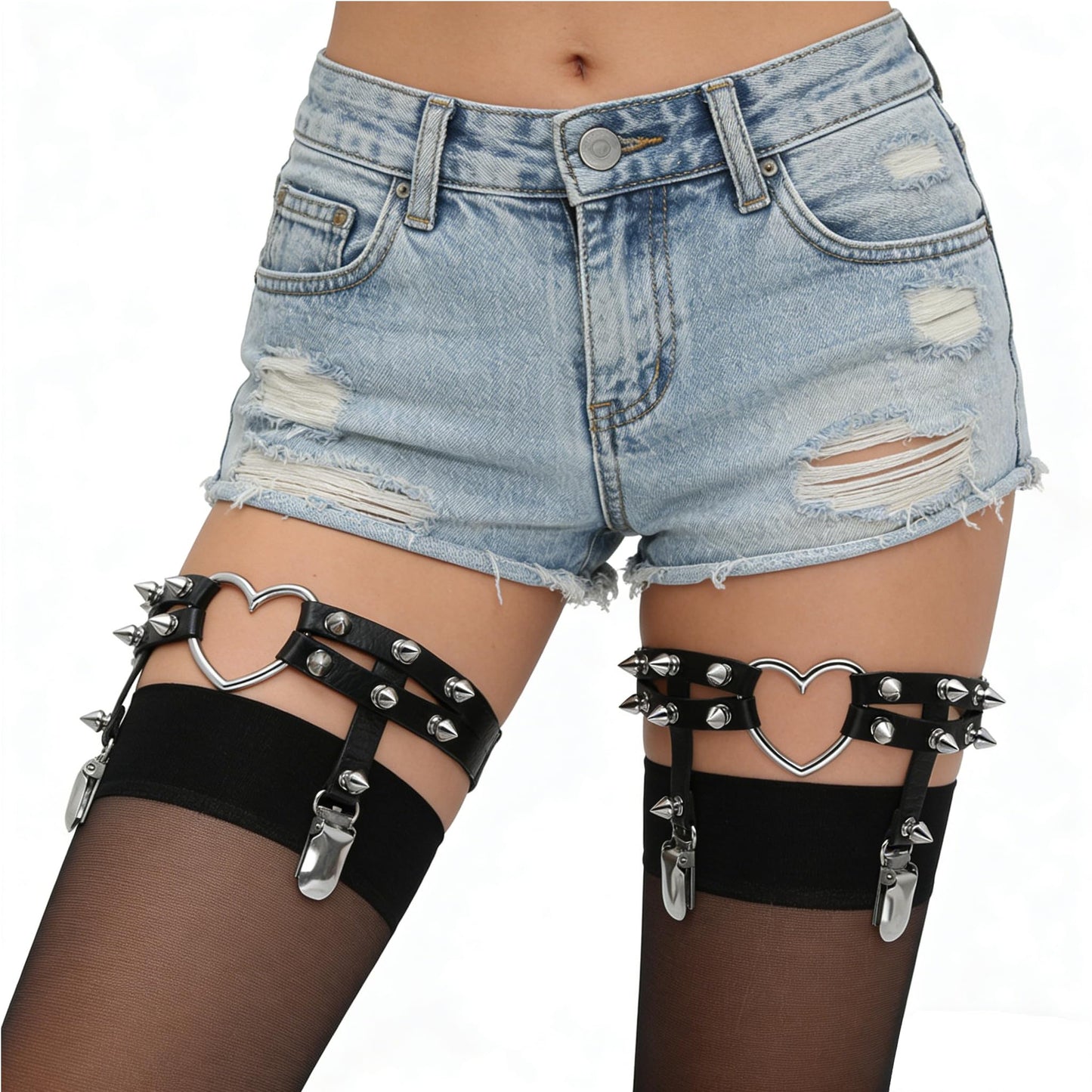 Eigso Spikes Rivet Leather Garters Leg Ring Gothic Rave Thigh Garter Harness for Women and Men Adjustable
