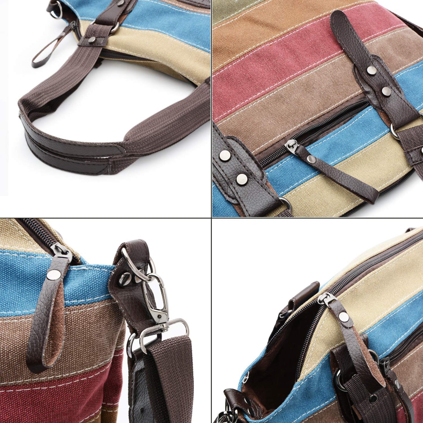 SNUG STAR Canvas Handbag Multi-Color Striped Lattice Cross Body Shoulder Purse Bag Tote-Handbag for Women (Multi Color D)