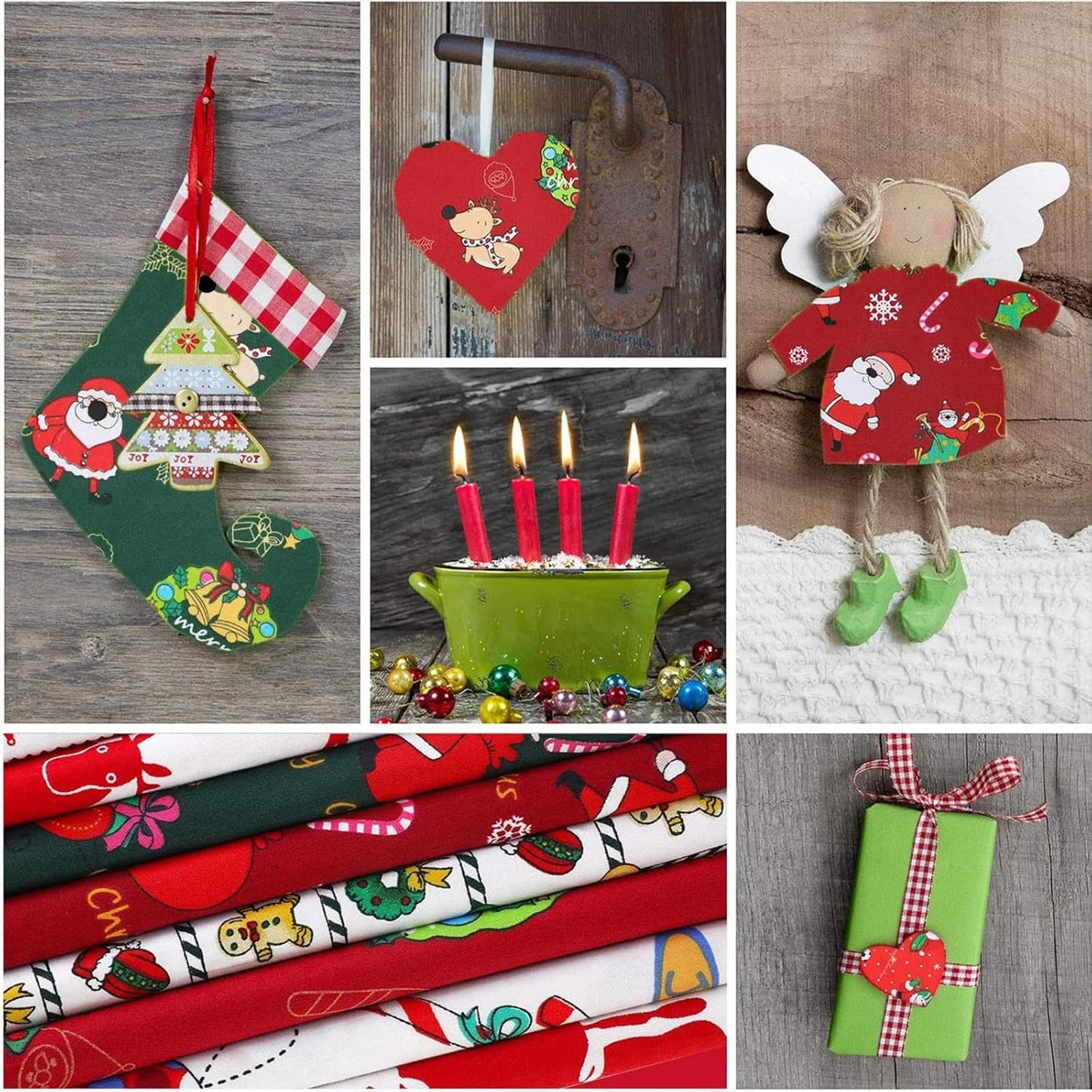 10 Pieces Christmas Cotton Fabric Bundles 18 x 22 Inch Quilting Fabric Sewing Squares Bundle Multicolor Patchwork Xmas Tree Fat Quarters Precut Santa Claus Scraps for Christmas DIY