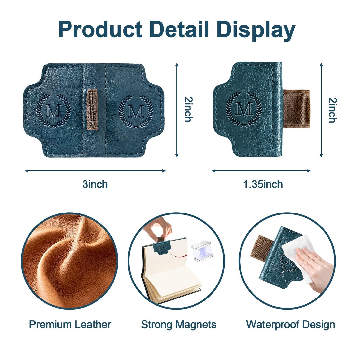 BygoneMark Magnetic Leather Bookmark with Pen Holder, Personalized Custom Initial Page Marker & Pen Clip, Professional Book Accessory for Students (Blue-X)