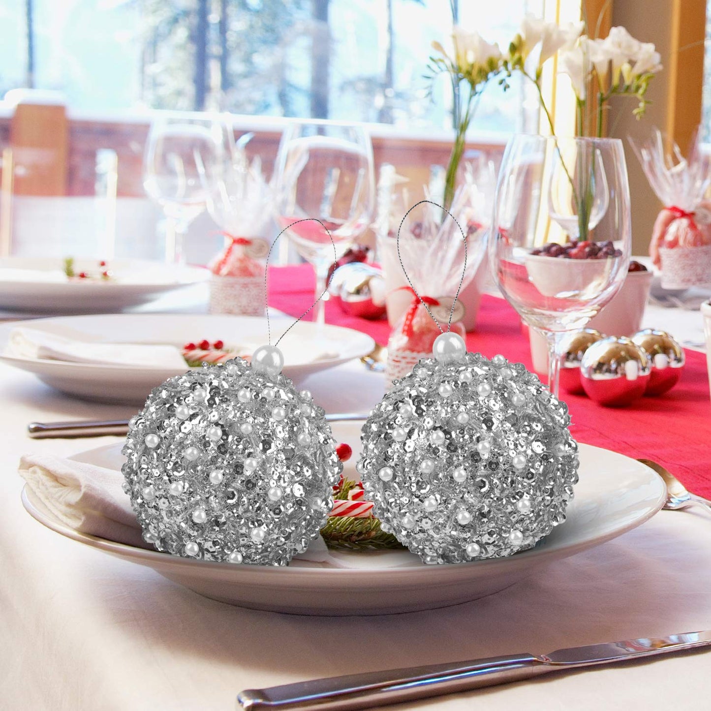 ZHANYIGY 4.25" Silver Shatterproof Christmas Ball Ornaments, 4pc Set for Xmas Trees and Holiday Decor