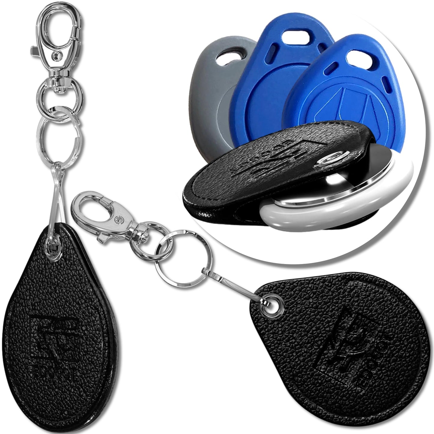 EDO GOT Genuine Leather Proxi RFID Key Fob and GPS Tag Holder Black 2 pack, Black